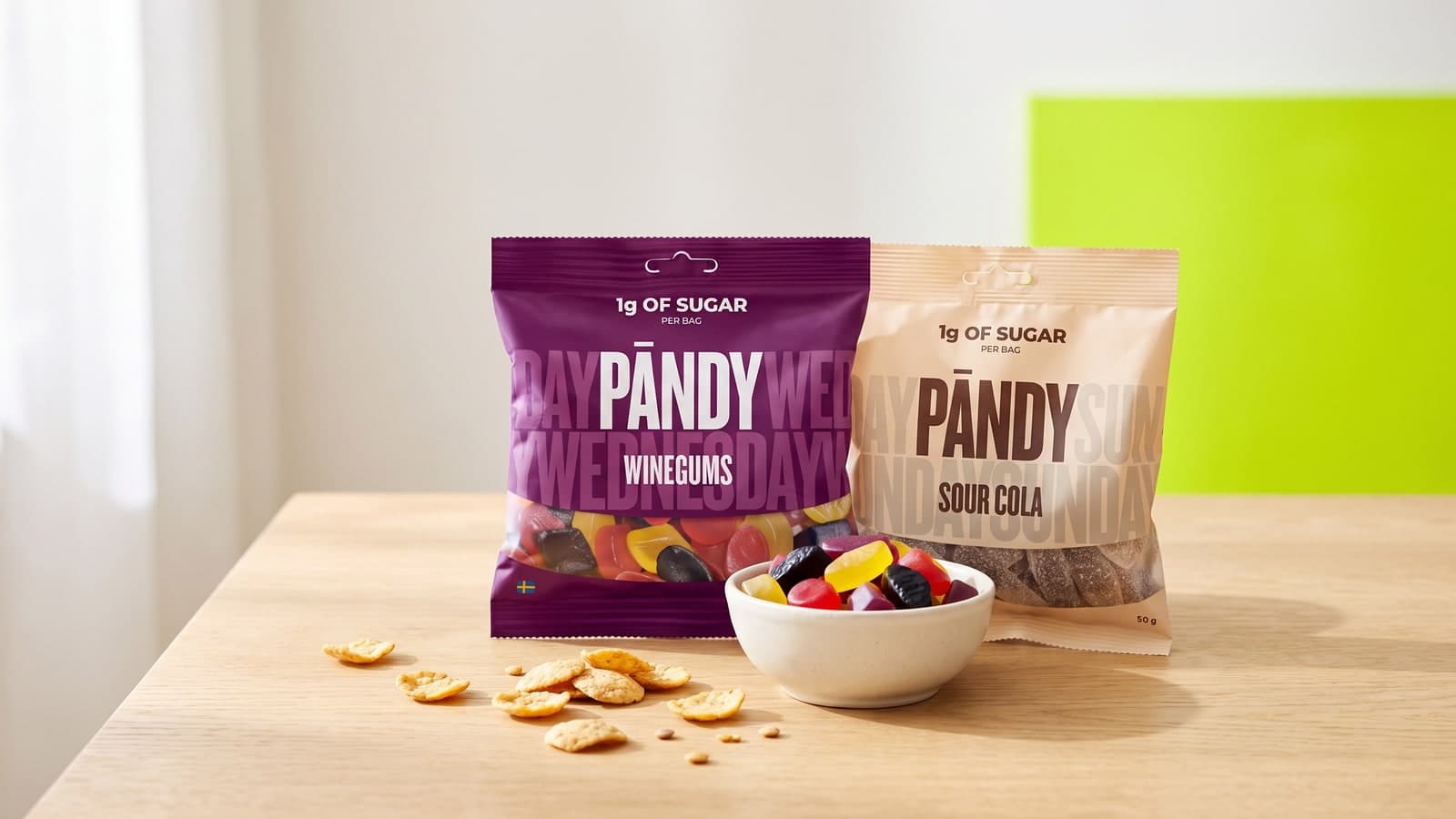 Pändy godis och linssnacks med mindre socker