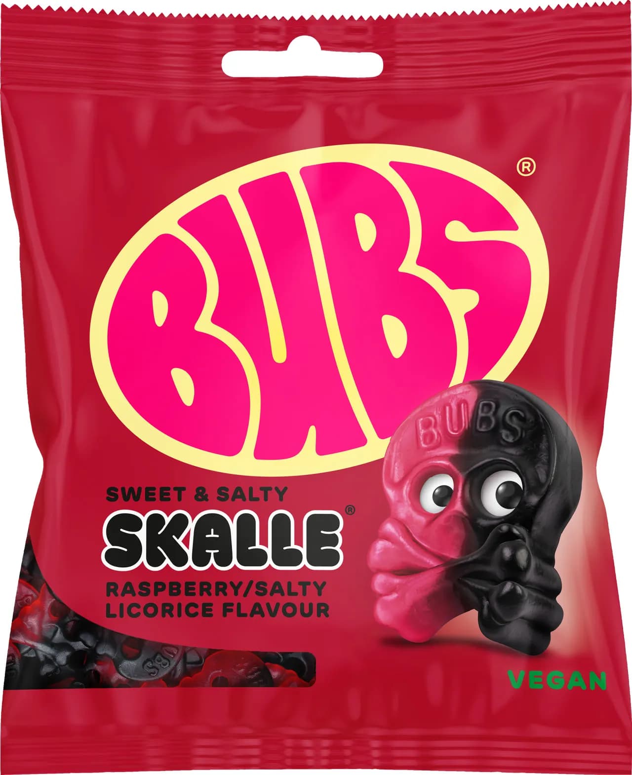 BUBS Raspberry Salty Licorice Skalle 155g